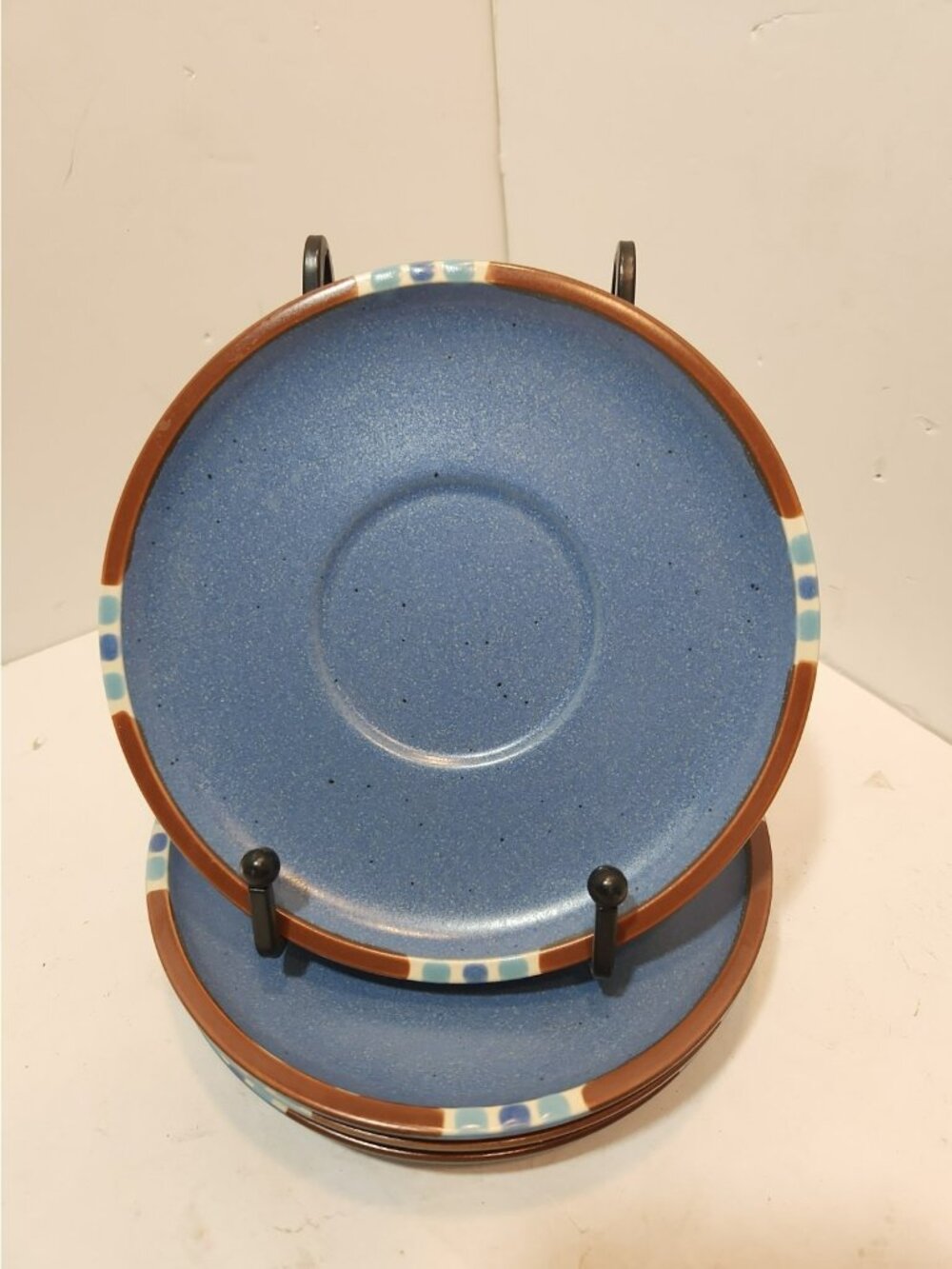 Vtg Dansk Mesa Sky Blue Stoneware Saucer Set of 4 Southwestern Rimmed